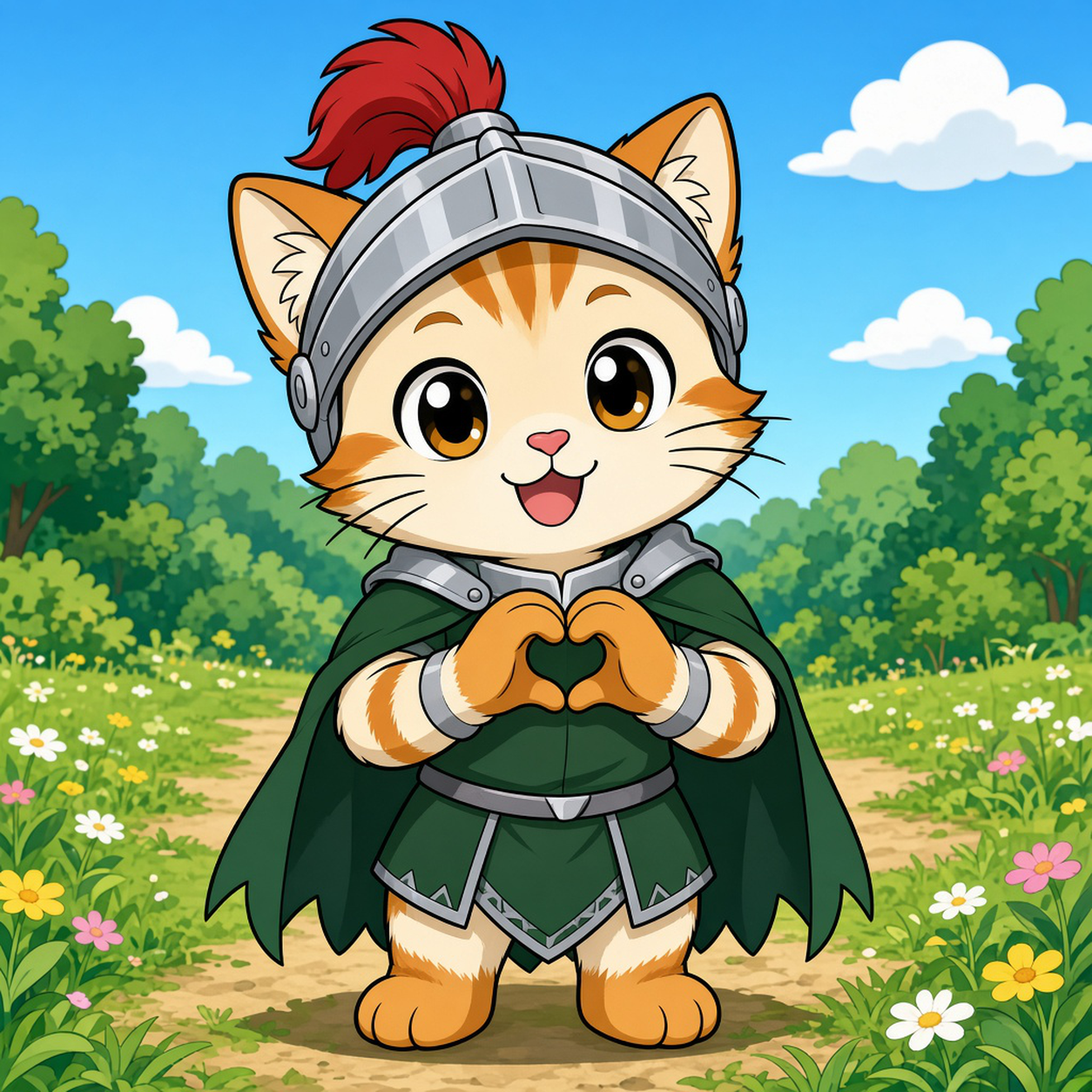 骑士小猫 makes a heart shape with both paws.