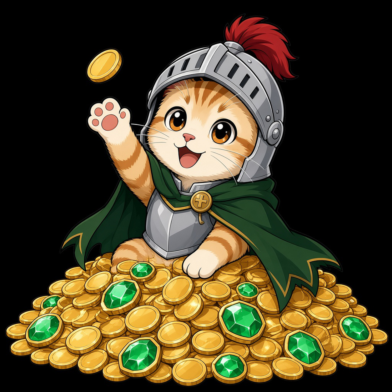 骑士小猫 sitting on a pile of gold