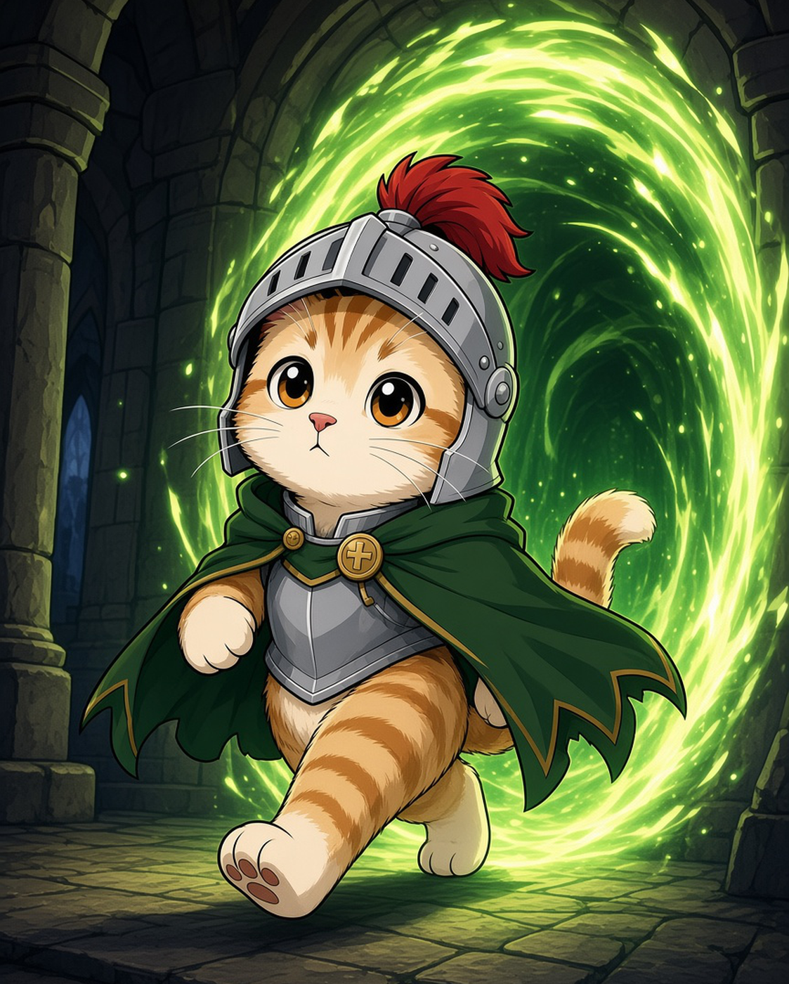 骑士小猫 looks through a glowing portal