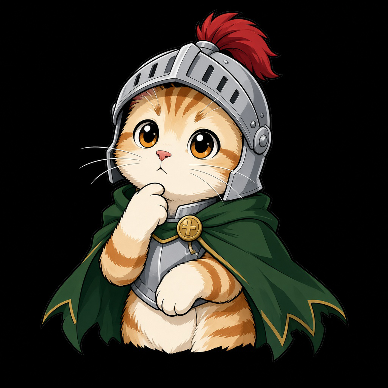 骑士小猫, an orange kitten in a silver knight helmet.