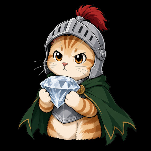 骑士小猫 holding a green diamond