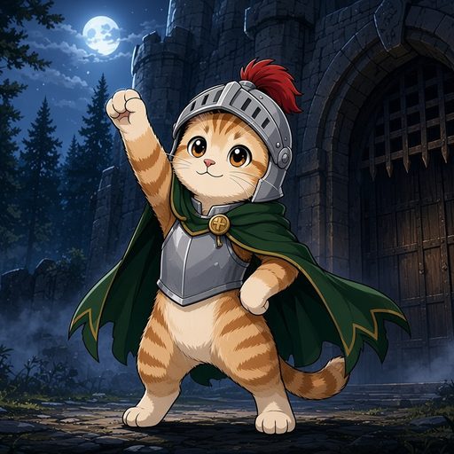 骑士小猫 studies a dotted trail across a treasure map