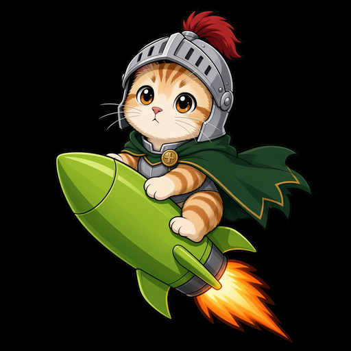 骑士小猫 rides a green rocket upward